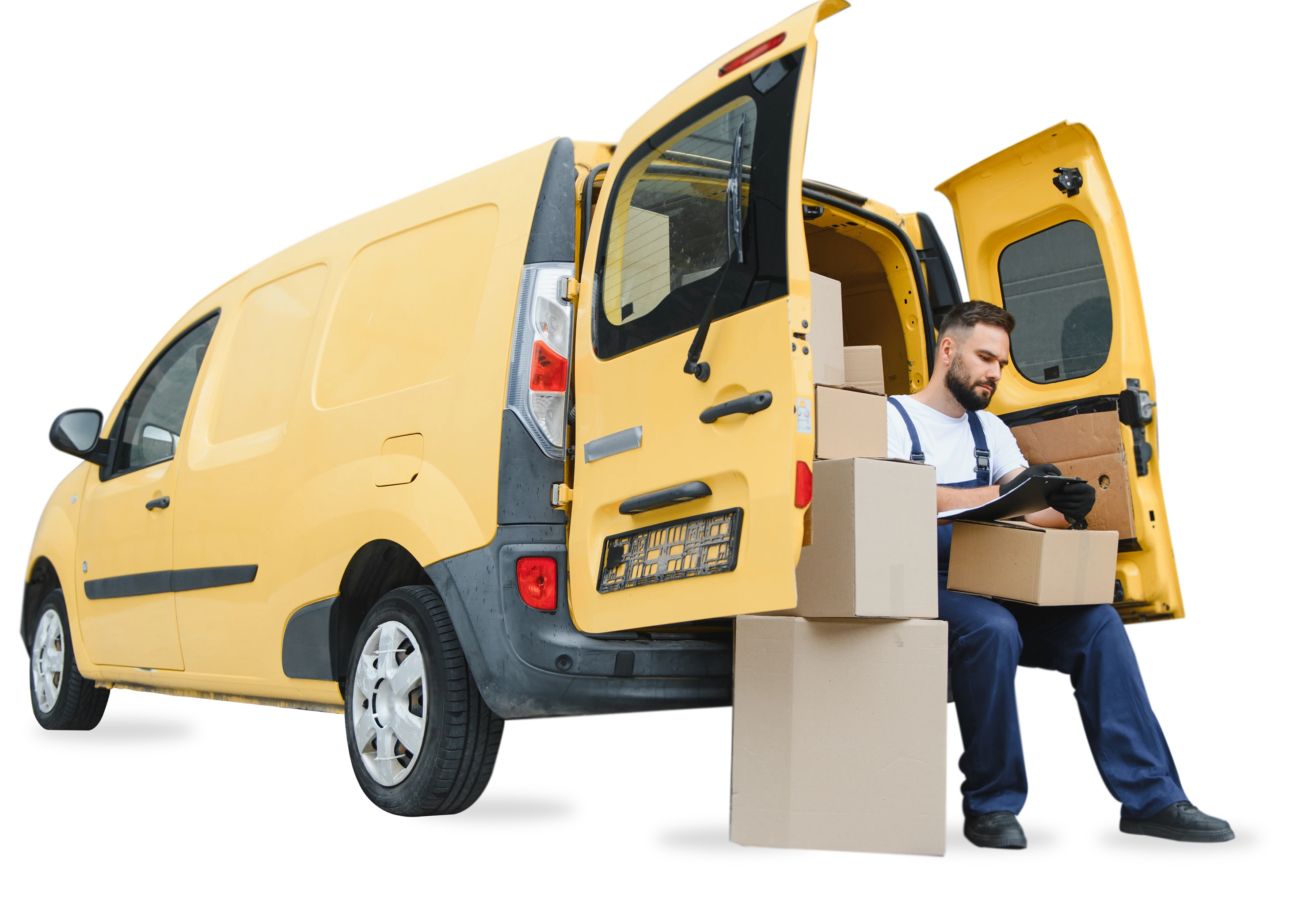 Delivery van with worker